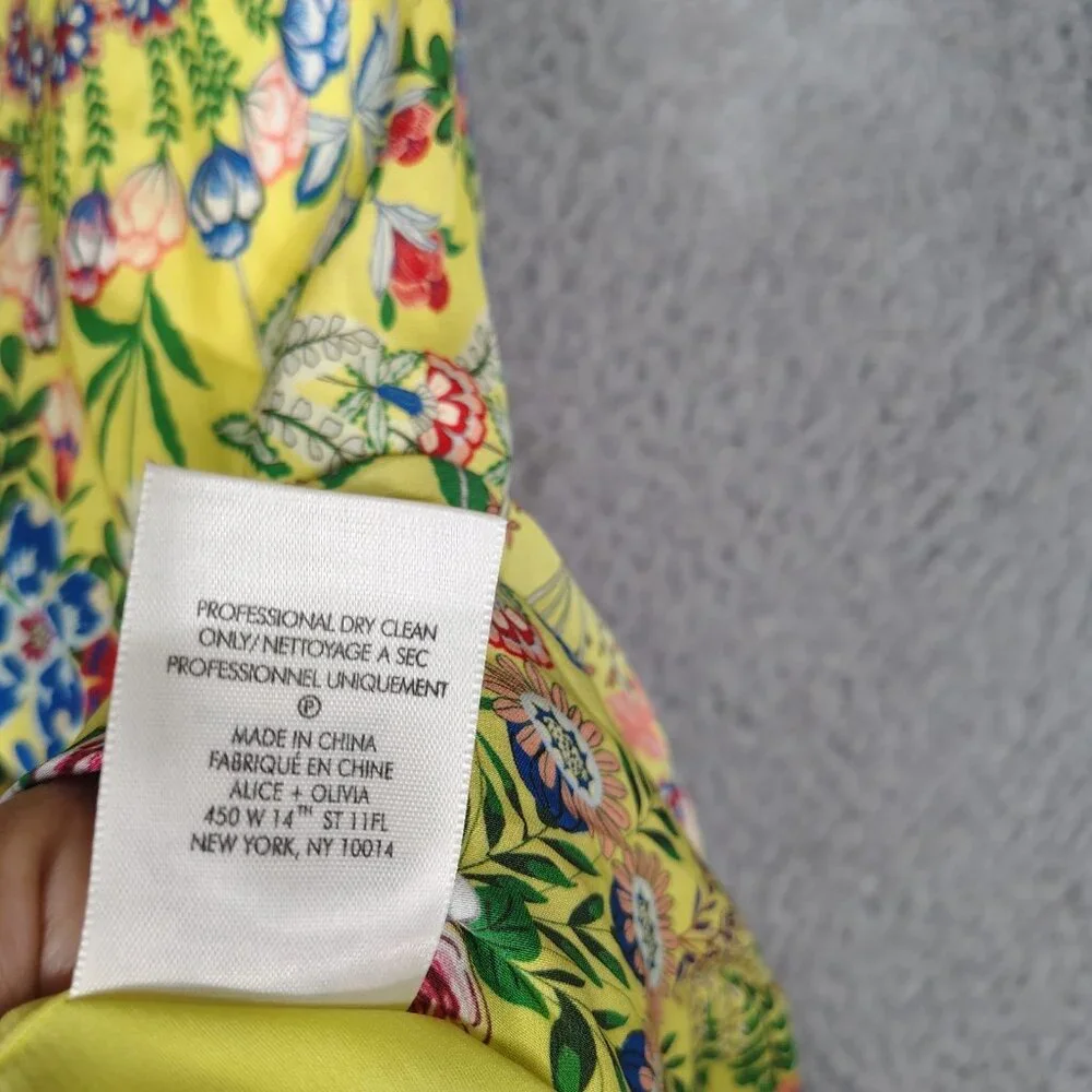 Alice + Olivia Maxi Dress Women 10 Yellow Multi Floral Side Slit Spaghetti Strap - Picture 7 of 14